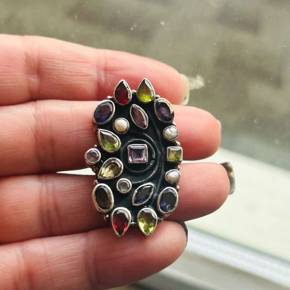 Big Multicolor Gemstone 925 Solid Sterling Silver… - image 1